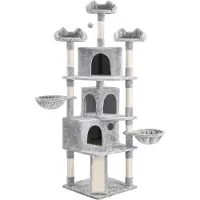 Yaheetech , arbre à chat de 194 cm, grand modèle XXL, avec 9 poteaux à gratter, couleur gris clair