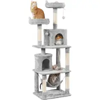 Yaheetech , arbre à chat de 179 cm avec hamac et corde à jouer, couleur gris clair