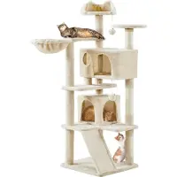 Yaheetech , arbre à chat de 145 cm, grand, avec griffoir et panier, couleur beige