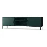 Jan Nowak Armoire TV ROSARIA Armoire TV Board pour salon Table TV métallique avec portes et compartiment ouvert 170 x 50 x 40 cm Vert bouteille