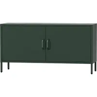 Jan Nowak Table TV ROSA Table TV sur pieds pour le salon Table TV en métal avec portes et espace de rangement, 115 x 59,5 x 40 cm, vert bouteille