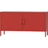 Jan Nowak Meuble TV ROSA Table sur pieds pour salon, chambre à coucher Table en métal avec portes et espace de rangement, 115 x 59,5 x 40 cm, rouge