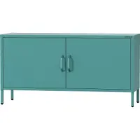 Jan Nowak Table TV ROSA Table TV sur pieds pour le salon Table TV en métal avec portes et espace de rangement, 115 x 59,5 x 40 cm, couleur mer
