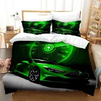 Merkloos Omgoods - Ensemble literie pour enfant comprenant une couette et deux taies d'oreiller, thème course automobile
