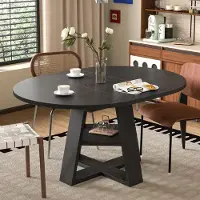Flieks Table extensible Flyks, 110/150 x 110 cm, table à manger pour cuisine, pour 4 à 6 personnes, table ronde avec étagère, noire