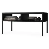 Jan Nowak Table basse MATTEO 90x45x45 cm - Métal, moderne, 2 étagères ouvertes, portable & compacte Noir