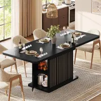 Flieks Table extensible Flyeks, 120/160 x 80 x 76 cm, table de cuisine avec espace de rangement dissimulé, table à manger/table bar, noire