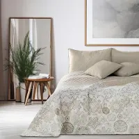 Merkloos Couette réversible beige et blanche avec motif abstrait, 170x210 cm