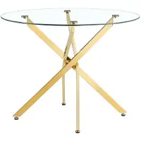 StarTech.com Table à manger - Table ronde - Diamètre : 88 cm - Plate en verre trempé - Structure en métal - Pour 2 à 4 personnes - Design moderne - Pieds dorés