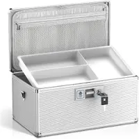 Sonstiges Boîte à médicaments verrouillable avec clé, en alliage d'aluminium, avec plateau amovible, couleur argent, extra grande, dimensions : 25 x 17,5 x 17,5 cm