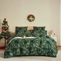Sonstiges Ensemble de literie de Noël, 220x240 cm, couleur verte, motif renne de Noël, microfibre. Comprend 2 taies d'oreiller de 80x80 cm