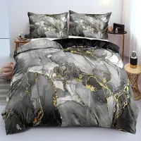 Sonstiges Ensemble de literie 4 pièces, motif marbre gris, microfibre, comprenant : 2 housses de couette de 135x200 cm et 2 taies d'oreiller de 80x80 cm