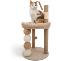 Merkloos Elzusha - Griffoir robuste pour chats avec des plateformes de repos et une maisonnette, meuble griffoir beige