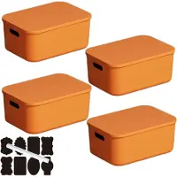 Merkloos Elzusha - Boîtes de rangement en plastique empilables avec couvercle, lot de 4