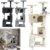 NaiZy , tour d'escalade de 130 cm, beige. Arbre à chat, griffoir avec poteaux en sisal, cabane pour chat, plateformes, étagère pour chat, coin repos, espace de détente pour chats