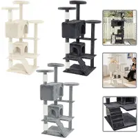 ACXIN , arbre à chat de 130 cm, couleur beige. Arbre à chat avec poteaux en sisal pour griffer, cabane confortable, plateformes d'observation, étagère pour chats, coin de repos, aire de jeux pour chats