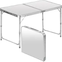 Merkloos Solidchoice - Table pliante multifonctionnelle - Réglable en hauteur, idéale pour le camping et les festivals (blanc)