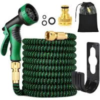 Merkloos Tuyau d'arrosage flexible, 30 mètres, de couleur verte, avec buse de pulvérisation et raccords en laiton