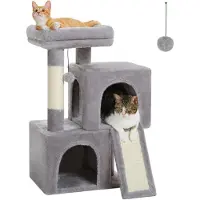 Merkloos Omgoods - Griffoir pour chats de 77 cm avec deux nichoirs et des balles suspendues