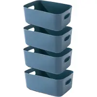 Merkloos Boîtes de rangement, lot de 4, en plastique avec poignées, organisateurs pour cuisine et salle de bain, couleur bleu marine, dimensions 20 x 15 x 7 cm