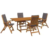 Syfax Ensemble de salle à manger d'extérieur pour jardin, composé de 5 pièces, en bois d'acacia massif, finition naturelle