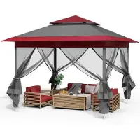 StarTech.com Pavillon de jardin pliable - Tente de fête pop-up - 3,3 x 3,3 m - Tissu Oxford imperméable - Structure en acier - Avec moustiquaire - Rouge/foncé