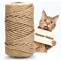 Merkloos Corde en sisal de 6 mm, 60 mètres, corde en sisal naturel, pour arbres à chats, poteaux à gratter, travaux manuels