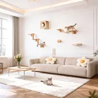 Merkloos Mur d'escalade pour chats, comprenant 6 éléments, avec passerelle suspendue et griffoir