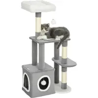 StarTech.com Arbre à chat - Tour d'escalade - 4 niveaux - Cabane - 2 plateformes en peluche - Tige en sisal - Grande plateforme - Gris