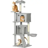 StarTech.com Arbre à chat - Structure d'escalade - Cinq niveaux ou plus - Bois - Sisal - Cabane - Hamac - Gris