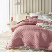 Merkloos Elzusha - Couverture de lit élégante 200x220 cm - Plaid en polyester rose - Avec volants