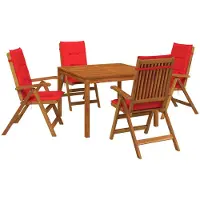 Syfax Ensemble de salle à manger d'extérieur pour jardin, composé de 5 pièces, en bois d'acacia massif, finition naturelle