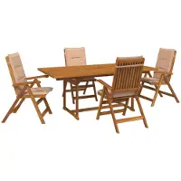 Syfax Ensemble de salle à manger d'extérieur pour jardin, composé de 5 pièces, en bois d'acacia massif, finition naturelle
