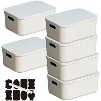 Merkloos Elzusha - Boîtes de rangement empilables avec couvercle et poignées - 6 pièces - Blanc - 20 litres