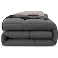 Merkloos Couette 4 saisons réversible gris/gris clair - Couette en microfibre 3 en 1, dimensions 155x220 cm