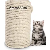 Merkloos Corde en sisal, 6 mm, 30 mètres, couleur blanc naturel, pour arbres à chats, réutilisable, pour la maison