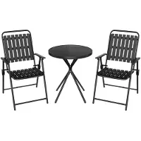 StarTech.com Ensemble de mobilier de balcon : table ronde avec 2 chaises pliantes, structure en métal, résistant aux intempéries, pour 2 personnes. Dimensions de la table : 60 x 70 cm. Couleur : noir