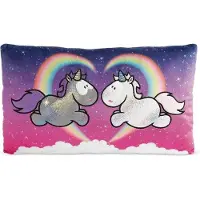 Unyqoos Coussin en peluche licorne, "Star Bringer & Moon Keeper" – coussin rectangulaire, 43 x 25 cm, multicolore, coussin décoratif pour enfants et adultes