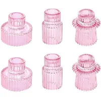 OEM Lot de 6 bougeoirs : bougeoirs en verre avec motif en croix, bougeoirs réversibles pour bougies chauffe-plat et bougies coniques, bougies en cristal rose pour les décorations de mariage