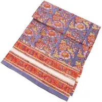 Merkloos Omgoods - Couverture de lit en coton imprimée à la main, style "Guru-Shop" - Motifs tissés orangés - 225 x 275 cm