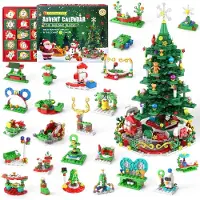 Merkloos Calendrier de l'Avent. Calendrier de l'Avent pour Noël 2025, avec 24 jours de compte à rebours. Contient 701 pièces pour construire un grand sapin de Noël