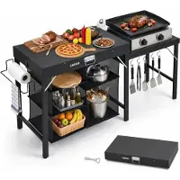 StarTech.com Table de cuisson - Station de travail d'extérieur portable - Pliable - Structure en métal - Rectangulaire - Étagères latérales extensibles - Espace de rangement en dessous - Hauteur : 77 cm