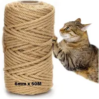 Merkloos Corde en sisal, 50 mètres, 6 mm, naturelle, idéale pour les arbres à chats, les projets de bricolage