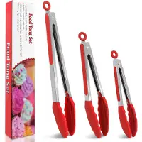 Merkloos Ensemble de 3 ustensiles de cuisine, avec des embouts en silicone, en acier inoxydable, antidérapants, résistants aux hautes températures, idéal pour le barbecue, 7"/9"
