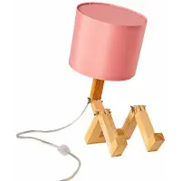 Alpinaluz Lampe de table ROBOTEX, douille E27, figurine en bois réglable avec abat-jour en tissu rose et interrupteur filaire