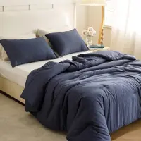 Merkloos Ensemble de housse de couette XL pour 1/2 personnes, couleur bleu marine, en polyester léger, comprenant une couette et une taie d'oreiller