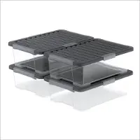 Rotho Boîtes de rangement Core Pro avec couvercle, 30 litres, étanches, lot de 4, empilables – Lot de 4 boîtes avec couvercle, étanches, de 30 litres chacune