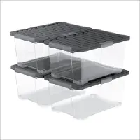 Rotho Ensemble de 4 boîtes de rangement Core Pro, avec couvercle, 44 litres chacune, empilables, couleur anthracite – Boîtes avec couvercle hermétique, dimensions 4 x 44 litres