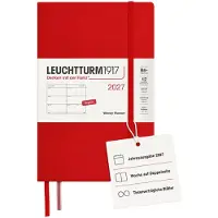 Leuchtturm Calendrier hebdomadaire pour 2027, édition brochée (format B6+), en anglais, couleur cerise, couverture rigide