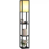 Puluomis Lampe sur pied , 3 niveaux, éclairage intérieur E27 pour chambre à coucher, salon, étagère en bois, 160 cm, noire